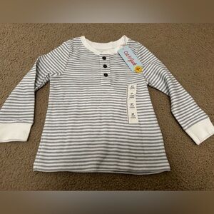 New Boys 3T Cat & Jack Gray Long Sleeved Striped Kids Shirt